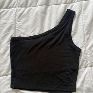 One-Shoulder Black Ribbed Top